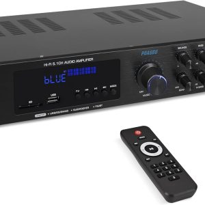 Pyle Bluetooth Audio Amplifier - Home Stereo Receiver with 5 Channels and Subwoofer Out - MP3/USB/SD - AUX - FM Radio - 2 Mic Inputs w/ Echo - VFD Display - Remote Control - PDA8BU