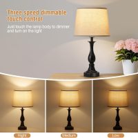 Bedside Table Lamp Touch Control Bedroom Lamps with USB-C USB-A Charging Port 3 Way Dimmable Touch Lamps for Nightstand Living Room Bedroom Dorm Home Office Reading, Set of 2 - Image 3