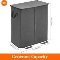 Lifewit Double Laundry Hamper with Lid and Removable Laundry Bags, Large Collapsible 2 Dividers Dirty Clothes Basket with Handles for Bedroom, Laundry Room, Closet, Bathroom, College, 136L Black - Image 6