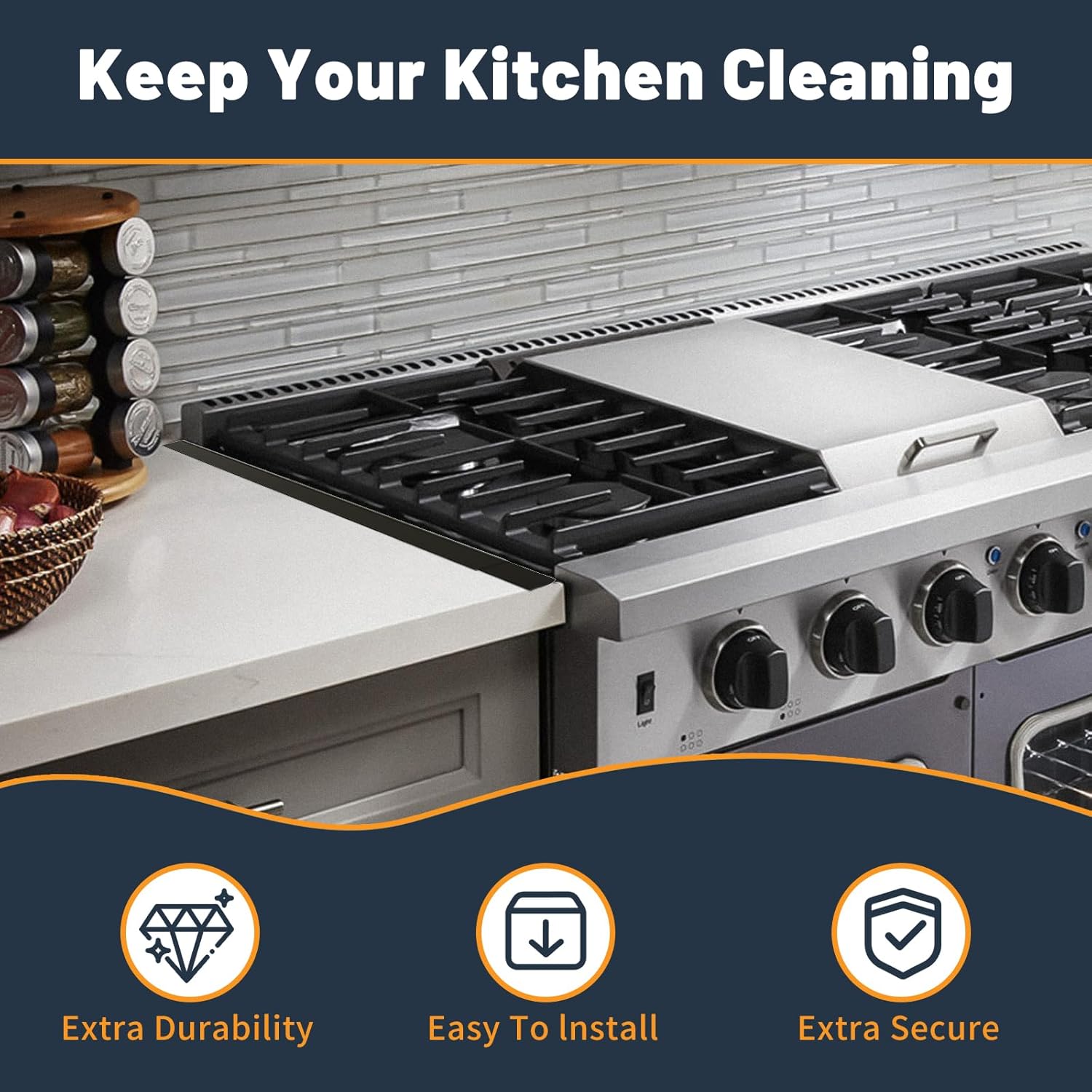 Stove Gap Covers Stainless Steel, Adjustable 13.8-27.5 In(2 Pack), Heat Resistant, Gas Stove Side Gap Protector (Matte Black) - Image 7