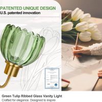 Bathroom Light Fixtures (3-Light, 20 in), Brushed Gold Vanity Lights for Bathroom with Ribbed Green Tulip Glass Shade, Vintage Vanity Wall Lights for Mirror Bedroom Living Room Hallway - Image 6