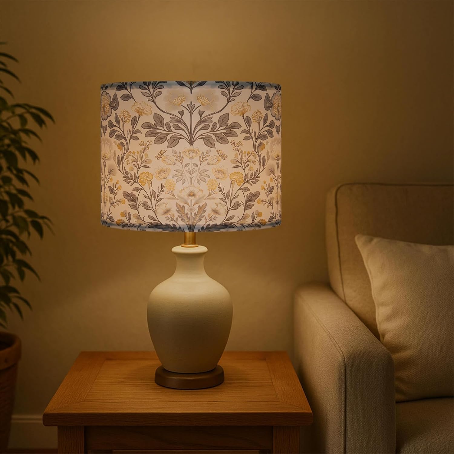 Drum Lamp Shades Set of 2, 13" Top x 13" Bottom x 10" High Polyester Fiber Printing Plants Lampshade, Floral Lampshade Cover, Spider Fitter for Table & Floor Lamps, Assembly Required (Country) - Image 7