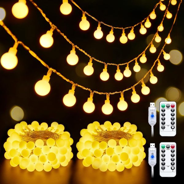 Minetom 2 Pack USB Globe String Lights for Bedroom, 32.8 Feet 100 LED USB Fairy Lights with Remote, Mini Globe Lights for Indoor Classroom Decor Dorm Tent Patio Wall Canopy Party Wedding Tree Xmas