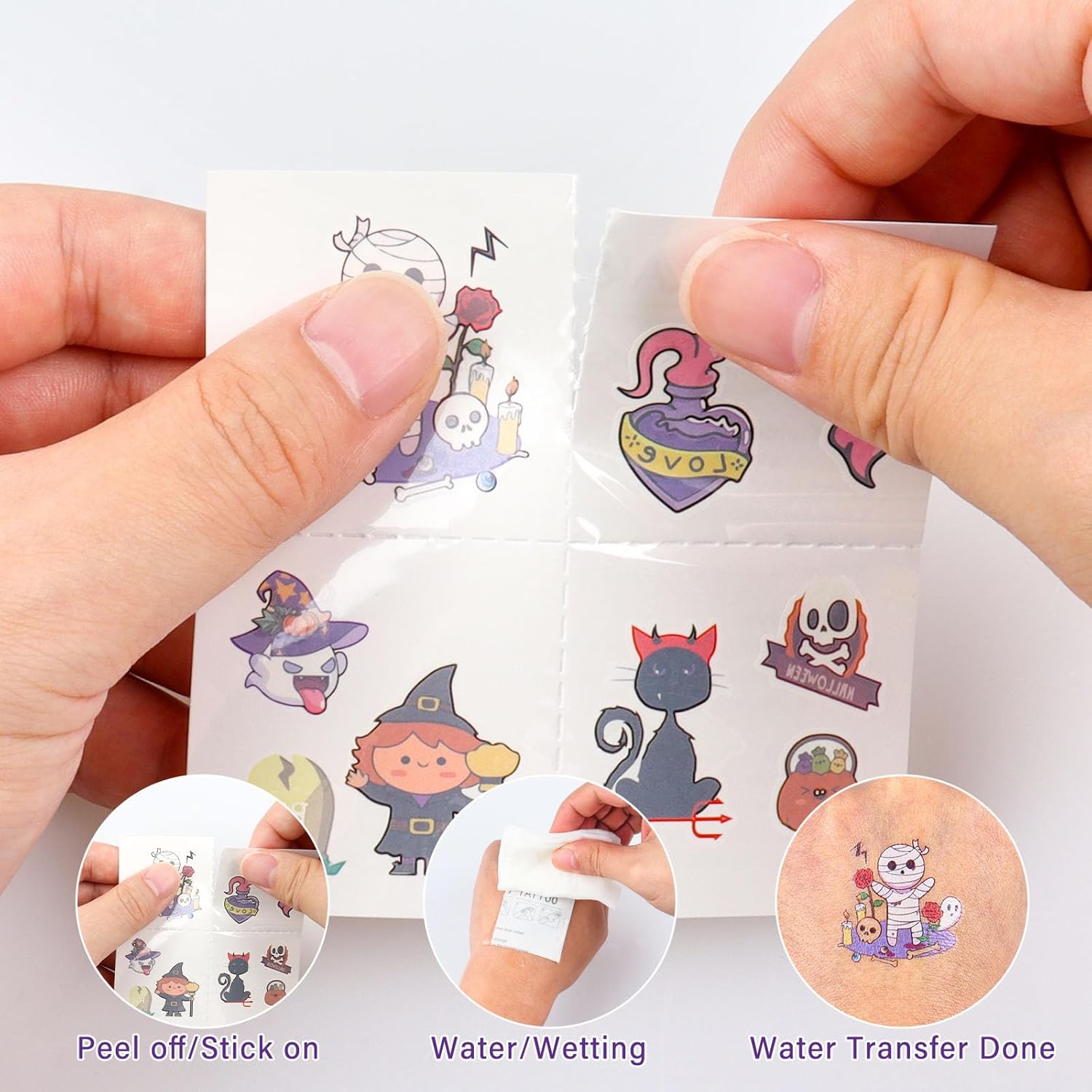 Halloween Tattoos for Kids, 35 Sheets 350+ Fun Style, Glow in the Dark Temporary Tattoos for Boys and Girls Featuring Theme Pumpkin, Skulls, Ghost, Bats, Spider, Skeleton etc, Halloween Gifts for Kids - Image 6
