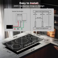 ThermoMate 36 Inch Electric Cooktop, 5 Burners Knob Control Built-in Ceramic Cooktop, 30" Radiant Electric Stove Top of 9000W with 9 Heat Levels, Hot Surface Indicator, 220-240v, Hard Wired - Image 7