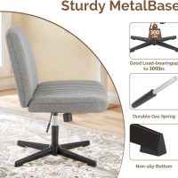 Criss Cross Legged Chair, Ergonomic Computer Desk Swivel Seating Comfy Wide Fabric Seat No Wheels Armless Height Adjustable for Home Office, Study, Vanity, Gray - Image 6