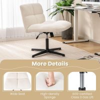 Giantex Criss Cross Chair, Faux Fur Armless Cross Legged Desk Chair No Wheels, Height Adjustable Computer Swivel Seat, Modern Wide Seat Boucle Vanity Chair for Home Office, White - Image 9