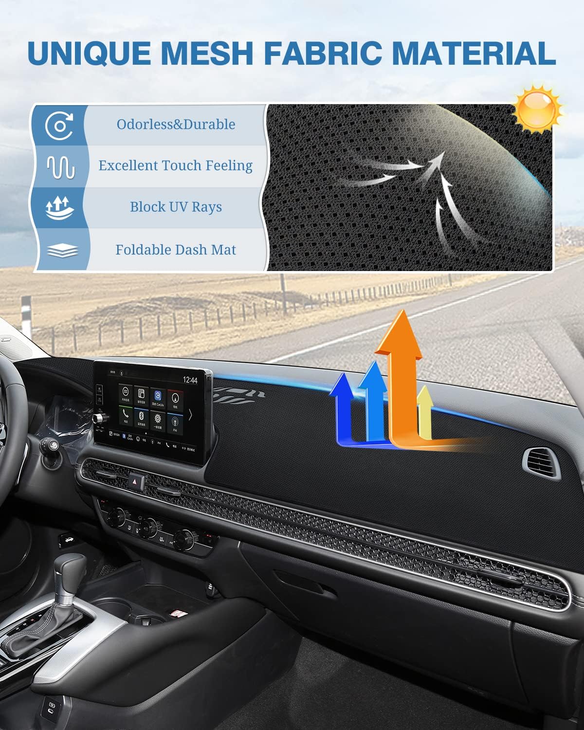 FIILINES Dash Cover for Honda HR-V 2023-2026 HRV, Dashboard Mat HRV Accessories Mesh Dash Mat Sunshade Nonslip Protector No Glare Black - Image 2