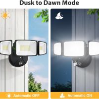 Onforu 55W LED Dusk to Dawn Flood Lights, 6000LM Black Exterior Security Outdoor Lighting,IP65 Waterproof Outdoor 3 Adjustable Heads Photocell Light Fixture,6500K Floodlight for Garage,Patio,Yard - Image 9