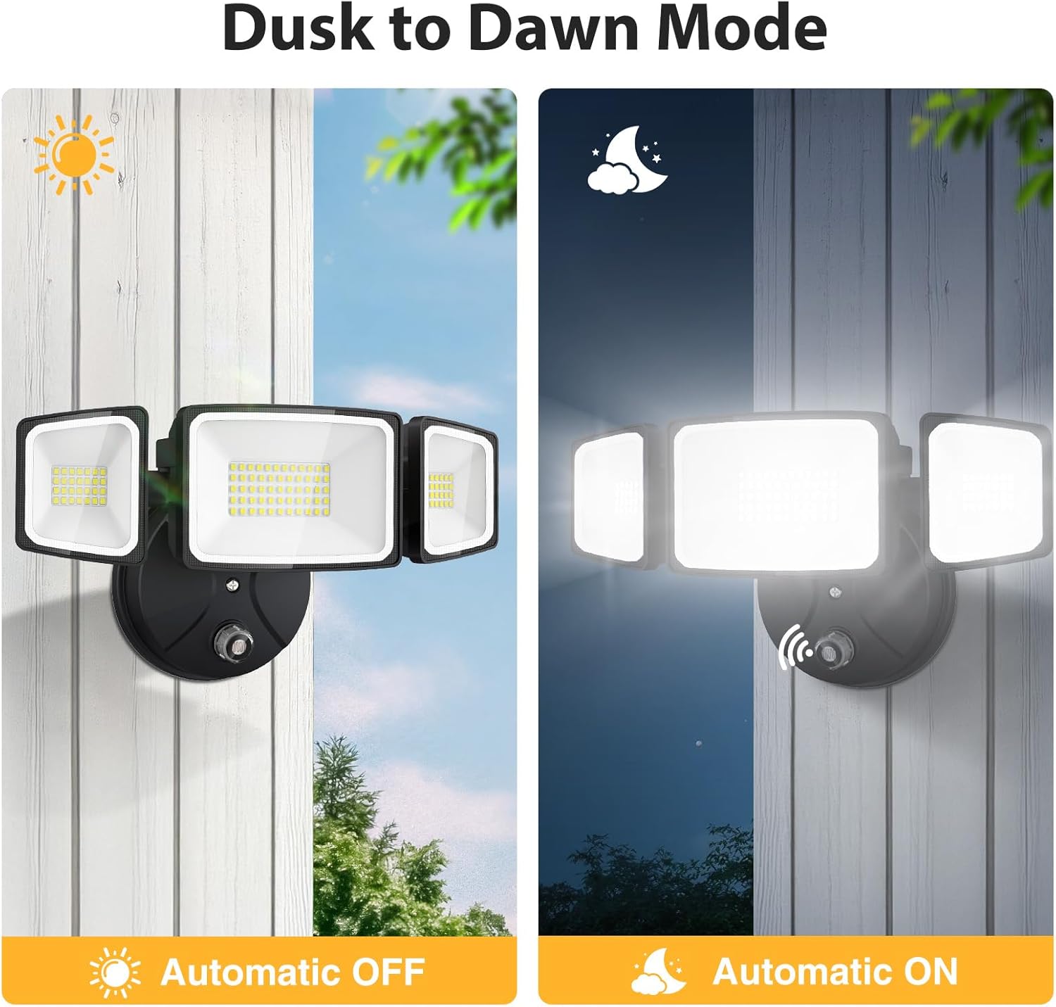 Onforu 55W LED Dusk to Dawn Flood Lights, 6000LM Black Exterior Security Outdoor Lighting,IP65 Waterproof Outdoor 3 Adjustable Heads Photocell Light Fixture,6500K Floodlight for Garage,Patio,Yard - Image 9
