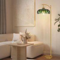 Glass Floor Lamp for Living Room,Bedroom,Gold Dimmable Standing Lamp with Remote,Mid Century Modern Brass Tall Lamp Boho Vintage Retro Floor Lamps Arc Green Flower Floor Light Lamp Bohemian - Image 9