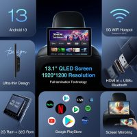 13.1-inch Android 13 Multi-Functional Car TV Headrest Monitor for Back Seat, Full High Definition QLED Touch Screen Video Player, Support WiFi/Bluetooth/Mobile Mirror Link/HDMI/USB/RCA - Image 3
