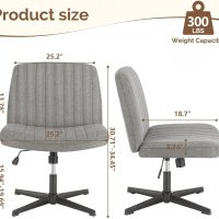 Criss Cross Legged Chair, Ergonomic Computer Desk Swivel Seating Comfy Wide Fabric Seat No Wheels Armless Height Adjustable for Home Office, Study, Vanity, Gray - Image 2