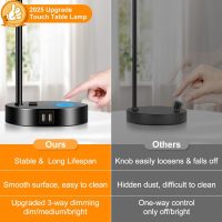 Set of 2 Industrial Touch Control Table Lamps with 2 USB Ports and AC Outlet - 3-Way Dimmable Black Bedside Lamps Nightstand Desk Lamps for Bedroom Living Room, Glass Shade & 2 LED Bulbs Included - Image 3