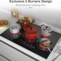 VBGK Electric cooktop 30 inch, 5 burner Electric Stove Built-in and Countertop Stove Top, LED Touch Screen,9 Heating Level, Timer & Kid Safety Lock, 240V 30 inch cooktop - Image 4