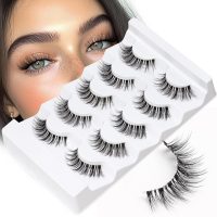 Veleasha Lashes Wispy False Eyelashes 100% Handmade Eyelashes Natural Look Fake Lashes Lightweight Lashes with Soft Clear Band 5 Pairs Pack (G2) - Image 2