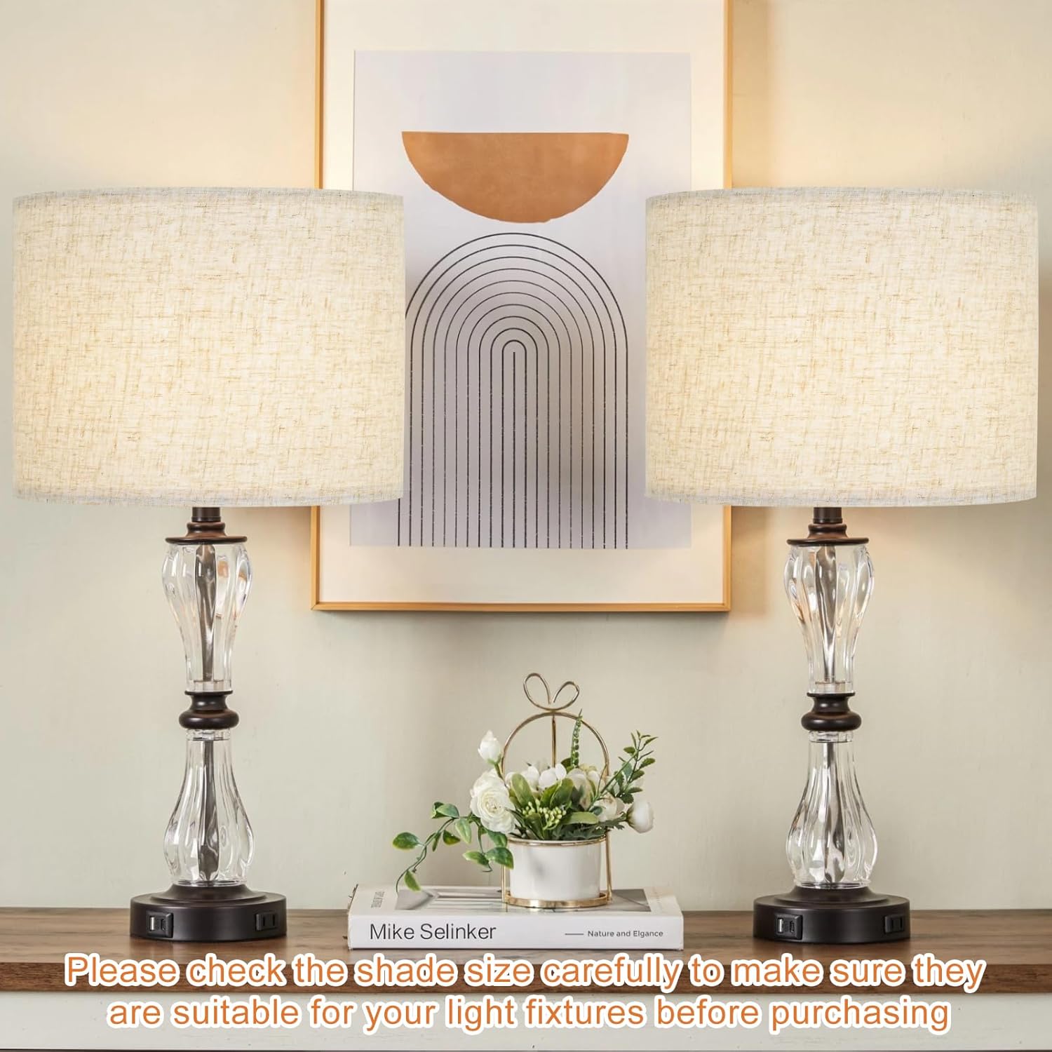 Beige Lamp shades Set of 2, Large Linen Drum Lampshades, 13" Top x 13" Bottom x 10" High Lamp Shade, Replacement Lampshades for Table and Floor Lamps, Pendant Light, Handcrafted, Easy Assembly - Image 2