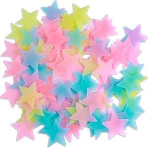 AM AMAONM 100 Pcs Colorful Glow in The Dark Luminous Stars Fluorescent Noctilucent Plastic Wall Stickers Murals Decals for Home Art Decor Ceiling Wall Decorate Kids Babys Bedroom Room Decorations