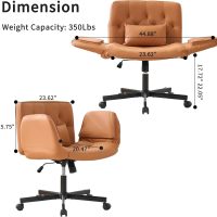 Criss Cross Chair with Reversible Armrests, Cross Legged Office Chairs with Wheels and Wide Seat PU Leather Home Desk Chair for Home, Make Up, Bed Room, Brown - Image 2