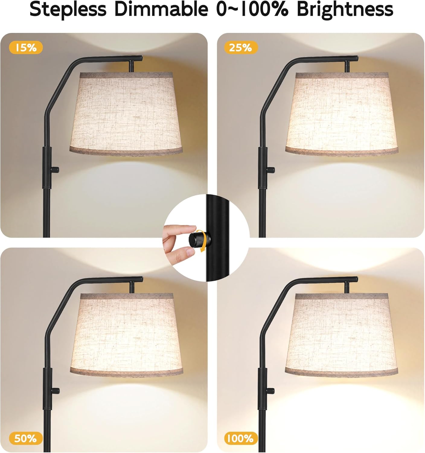 SUNMORY Floor Lamps for Living Room, 9W Bulb Included, Tall Lamp for Bedroom with Adjustable Head, Modern Standing Lamp, 0-100% Dimmable Arc Floor Lamp for Dining Room Office Nursery, Black. - Image 3