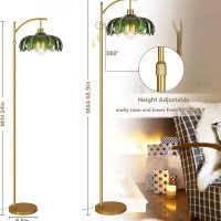 Glass Floor Lamp for Living Room,Bedroom,Gold Dimmable Standing Lamp with Remote,Mid Century Modern Brass Tall Lamp Boho Vintage Retro Floor Lamps Arc Green Flower Floor Light Lamp Bohemian - Image 4