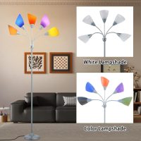 Medusa Floor Lamp, Multi Head 5 Light Floor Lamps for Living Room with 10 Lampshade, Adjustable Gooseneck Reading Standing Lamp for Bedroom,Office,Kids,Classroom (Sliver) - Image 2