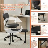 Cross Legged Office Chair with Wheels, Meditation Chair, ADHD Desk Chair, Adjustable Height Yoga Office Chair, Wide Criss Cross Chair with Lumbar Support, Kneeling Chair (Black + PU Leather) - Image 4