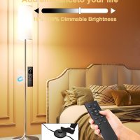 luckystyle LED Floor Lamp for Living Room, Dimmable Standing Lamps with Foot Switch,Remote Custom Color Temperature Silver Pole Lamp with Lampshade,12W Led Bulb Tall Lamps for Bedroom Office Kid Room - Image 2