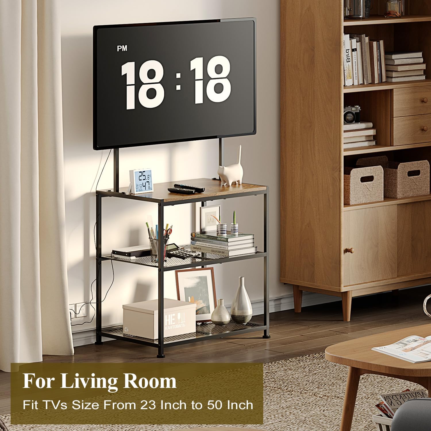 23 Inch to 50 Inch Floor Small Corner TV Stand with Storage Shelves for Living Room Bedroom, Universal Floor Television Stands with Mount, Rustic Brown Corner TV Table Desk Shelf for Small Space - Image 8