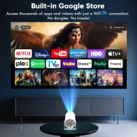 [ Built-in Google TV & Voice Control] WISHOLY Mini Projector with WiFi and Bluetooth, Built-in Streaming Apps, Portable Movie Projector 4K with 180° Rotatable for Outdoor, Home Theater, Movie Night - Image 2