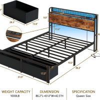 Furnulem Queen Size Bed Frame with Headboard, Platform Bed Frame Queen Size with 2 Storage Drawers and Charging Station & LED Lights, No Box Spring Needed, Noise Free - Image 2