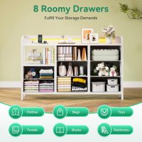 KKL White Dresser for Bedroom with Light Strip & Power Outlet — 8 Drawers Dressers & Chest of Drawers with Shelf, Wood Top, Metal Frame, Wide Dressers for Girls Bedroom, Living Room, Hallway, Closet - Image 4