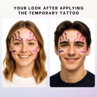 Purple Temporary Tattoo Stickers – 4 PCS Purple Tattoos and 4PCS UV Fluorescent (Under Altraviolet Lamps) Temporary Tattoos Realistic Waterproof Body Art for Cosplay, Halloween, and Party Makeup - Image 2
