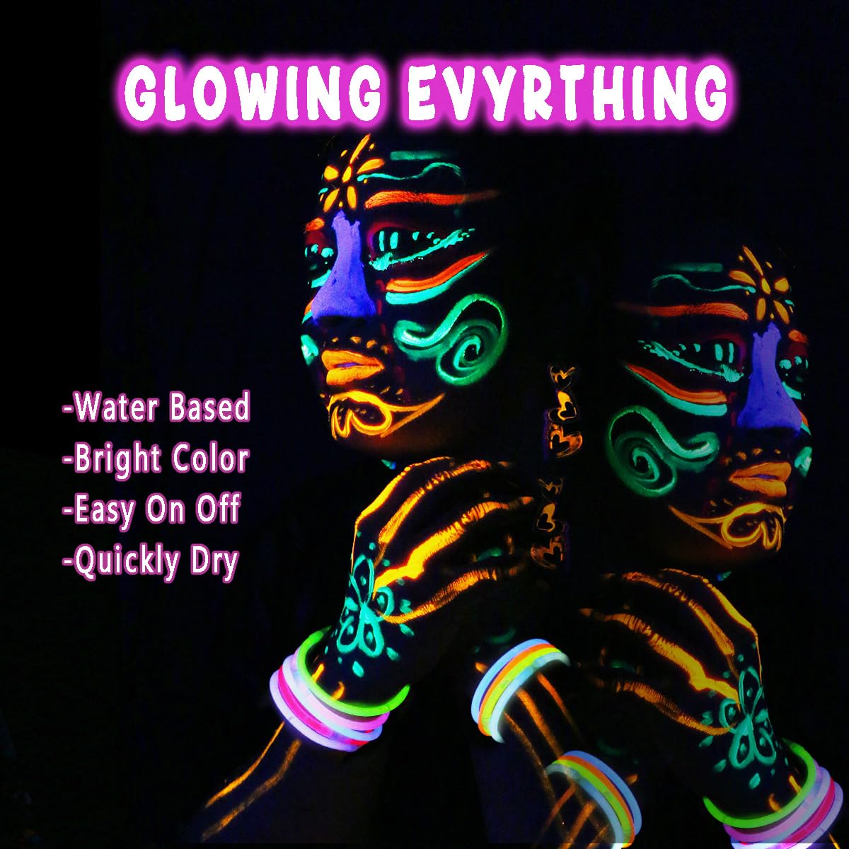 Depvision Glow in the Dark UV Face and Body Paint 6*10ml Neon Blacklight 0.34oz Reactive Fluorescent for Christmas Halloween Party Non-toxic - Image 2