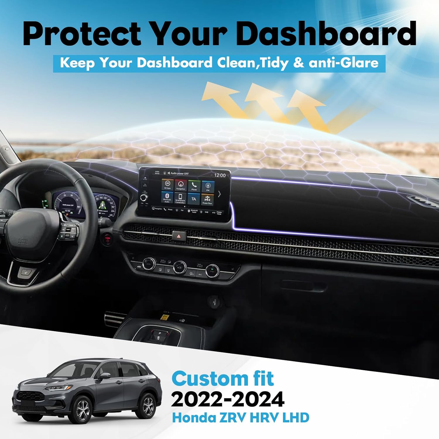 Upgraded Rubber Anti-Slip Dashboard Cover Fit for Honda HR-V 2023 2024 2025 hrv Accessories Non-Slip Carpet Sunshield Glare UV Rays Protector - Image 2