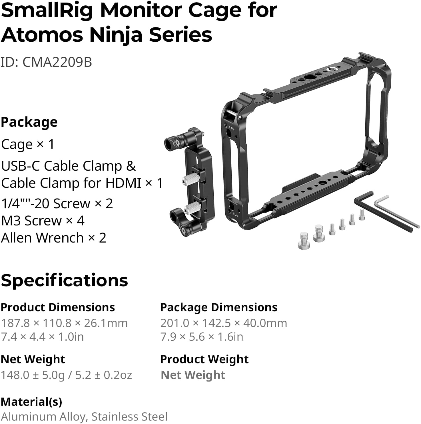 SMALLRIG Monitor Cage for Atomos Ninja V,Built-in NATO Rail and HDMI Cable Clamp Monitor Cage 2209 - Image 7