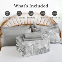 Drucon Grey Floral Comforter Set Queen Size, 7 Piece Dandelion Botanical Plant Comforter Bedding Set, Bed in a Bag Queen, Soft Microfiber Complete Bedding Set with Sheets for All Season - Image 7