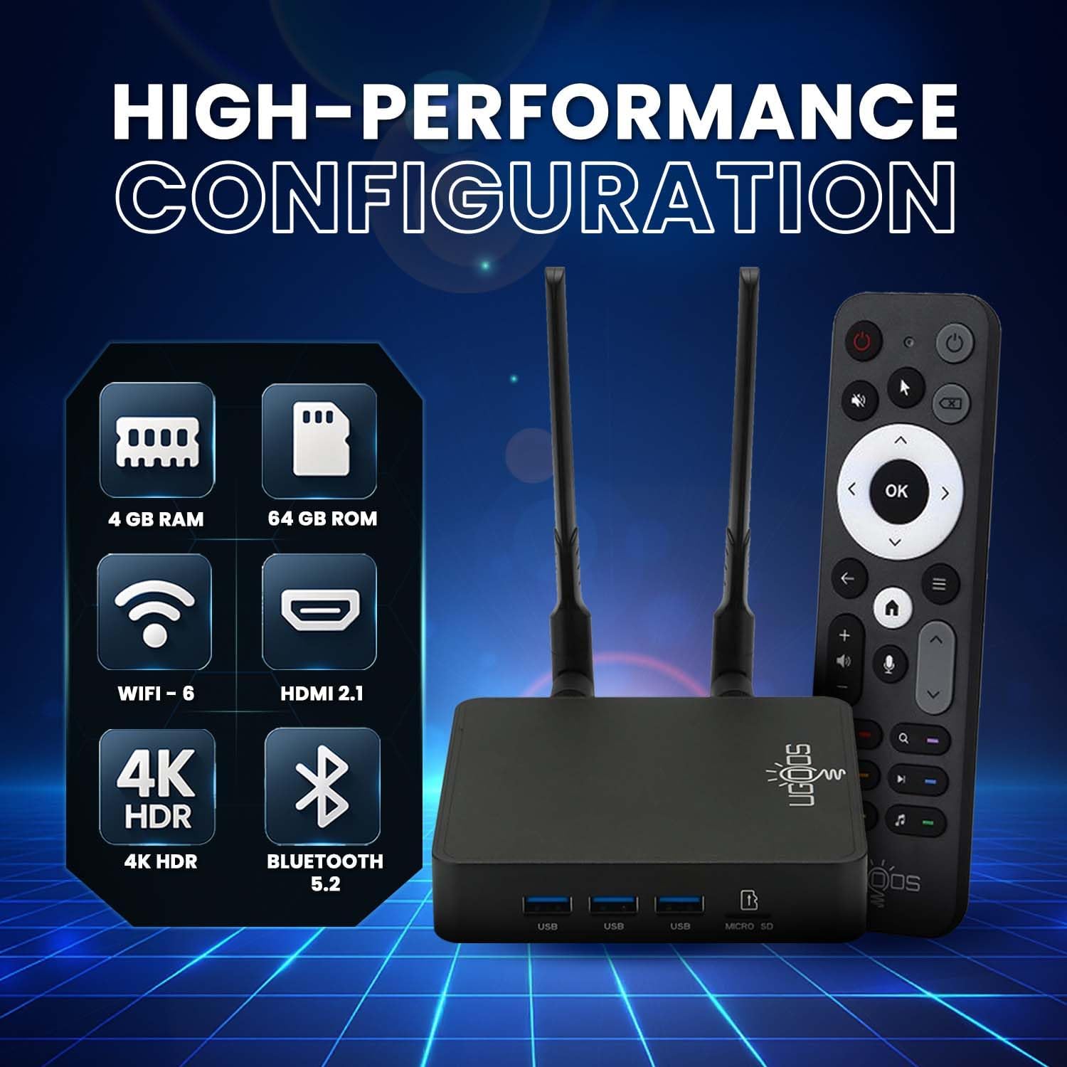 UGOOS AM9 64-Bit Android Media Player, 4K HDR TV Box with Bluetooth Remote, Amlogic S905X5 Quad-Core, 4 GB RAM, 64 GB Storage, Wi-Fi 6, Bluetooth 5.2, HDMI 2.0, Upgraded Version of AM6B Plus - Image 3