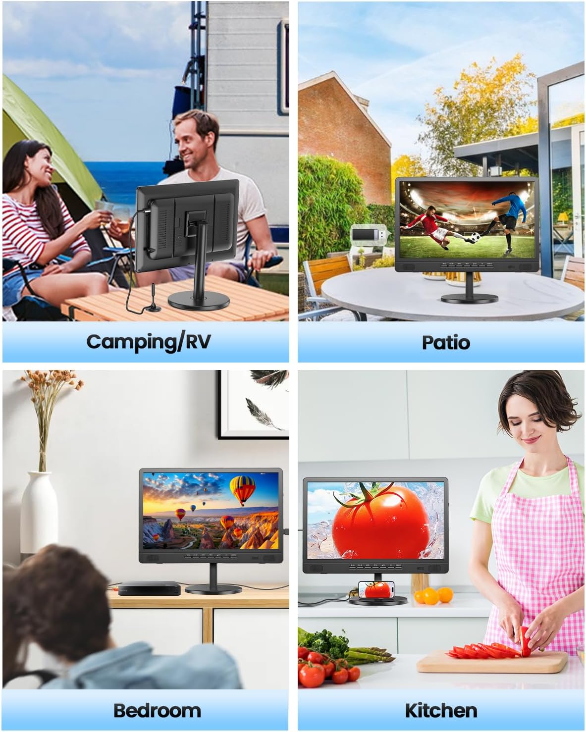Desobry 18.5" Portable TV with Antenna, 6500mAh Built-in Power Operated TV, 12 Volt Small TV Support HDMI/AV/USB/Headphone Jack Input,Portable T V for Camping, RV, Patio, Kitchen, Indoor, Outdoor - Image 7