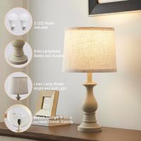 Vintage Table Lamp for Living Room Bedroom, 18.5" Farmhouse Bedside Lamps Nightstand Lamp Set of 2, Table Lamps with Oatmeal Linen Lamp Shades, 2 LED Bulbs Included, White Stripe - Image 3