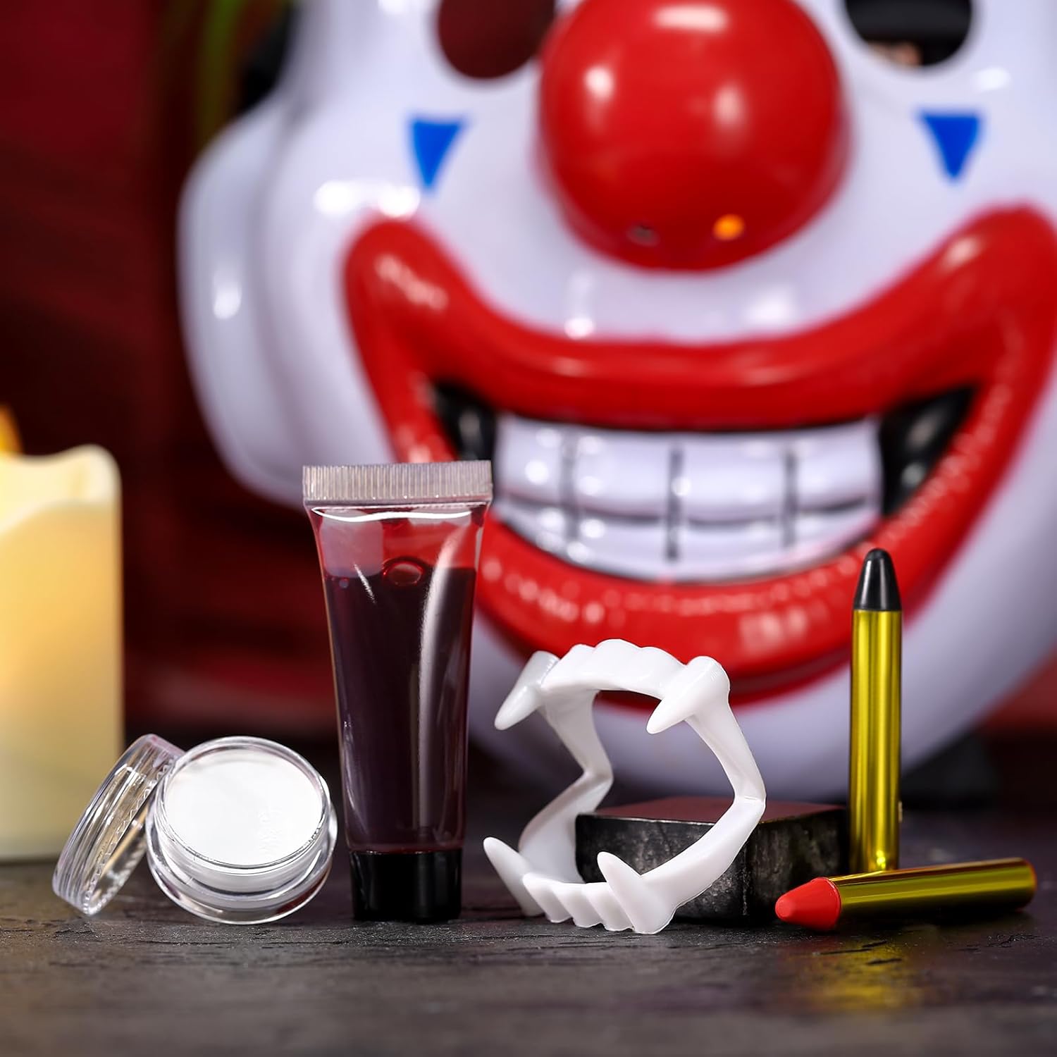 BOBISUKA Halloween Vampire Makeup Kit with White Face & Body Paint, Fake Blood, Black and Red Face Paint Crayon and Fake Teeth SFX Makeup Set for Zombie Wounds Clown Cosplay Special Effects Makeup - Image 8