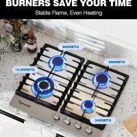 24 Inch Gas Cooktop, 4 Burner Gas Stove Top 27,400 BTU, NG/LPG Convertible, Stainless Steel gas Stovetop with Thermocouple Protection,120V AC - Image 3