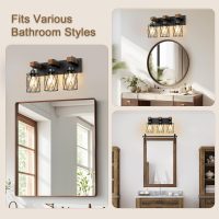 IZORRO Farmhouse Bathroom Vanity Light, 3-Light Wood Bathroom Light Fixtures Over Mirror, Black Industrial Vanity Lights with Metal Shade, Rustic Restroom Lighting Fixtures - Image 5