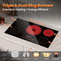 Electric Cooktop 36 Inch, OmniEase Built-in Electric Cooktops 5 Burner Stove Top, 36" Radiant electric Cook top Stovetop with Kid Safety Lock, Timer, 9 Heating Level, 9600W, 220-240V for Hard Wire - Image 3