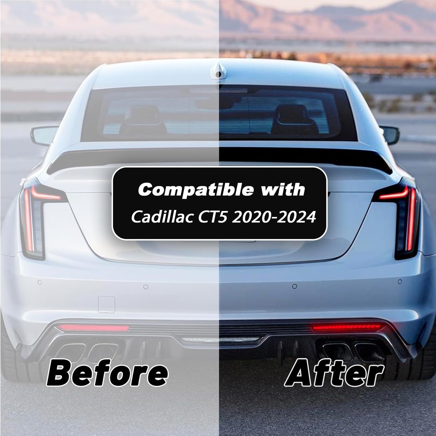 Red Lens LED Rear Reflector Bumper Fog DRL Tail Brake Light Assembly Compatible With Cadillac CT5 2020-2023 Sequential Turn Signal Feature Plug and Play (RED STYLE) - Image 5