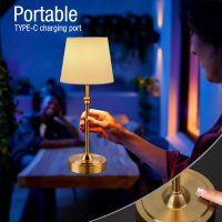 ONEWISH Cordless Lamp-Battery Operated Table lamp, 4000mAh Rechargeable, Stepless Dimmable, Small Touch Bedside Lamp with Fabric Shade, for Dining, Patio, Bathroom(Gold) - Image 3