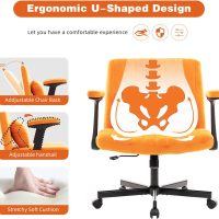 Orange Criss Cross Chair with Wheels 25.2" W Cross Legged Office Chair Ergonomic Desk Chair 360 Swivel Home Vanity Chair Adjustable Height for Living Room Bedroom Office Makeup Study (Orange+ Velvet) - Image 5