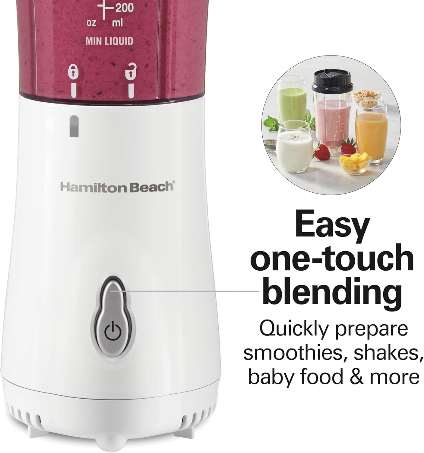 Hamilton Beach Portable Blender for Shakes and Smoothies, 14 Oz BPA Free Travel Cup & Lid, Durable Stainless Steel Blades, Personal Smoothie Blender, White ( 51101V) - Image 6