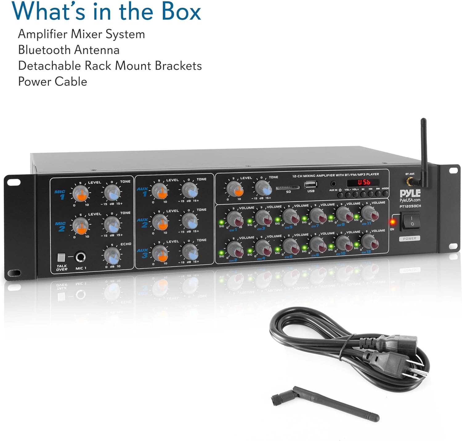 Pyle 8-Channel Wireless Bluetooth Power Amplifier - 4000W Rack Mount Multi Zone Sound Mixer Audio Home Stereo Receiver Box System w/ RCA, USB, AUX - For Speaker, PA, Theater, Studio/Stage - PT8050CH - Image 8