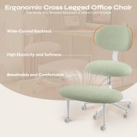 Ergonomic Cross Legged Office Chair with Wheels, ADHD Chair for Adults, Meditation Chair, Yoga Office Chair, Comfortable Back Support, Height Adjustable,Small Spaces, Teddy Fabric, Green - Image 3